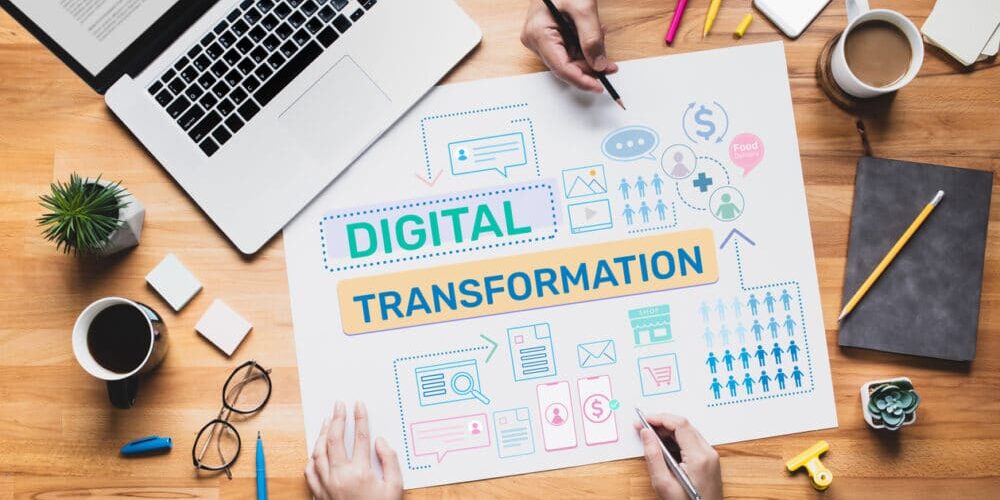Digital transformation or business online concepts with young person thinking and planning platform ideas.communication design.communication design